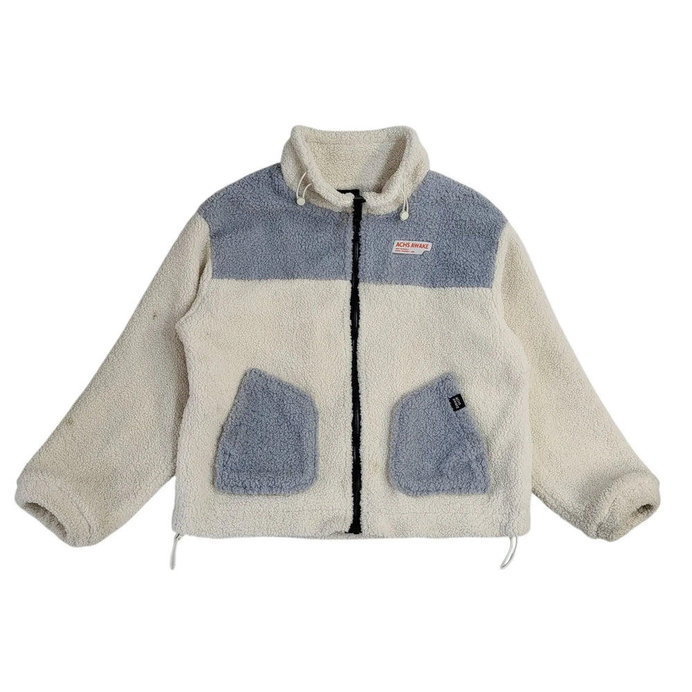 Achs Awake Cream & Grey Zipped Fleece Jacket UK Women's Size S