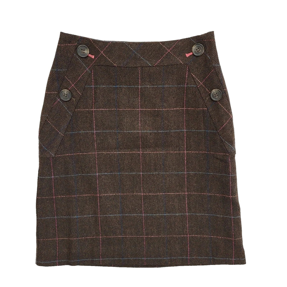White Stuff Brown Check Cinnamon Skirt Uk Women's Size 6 W24 Bnwt L471