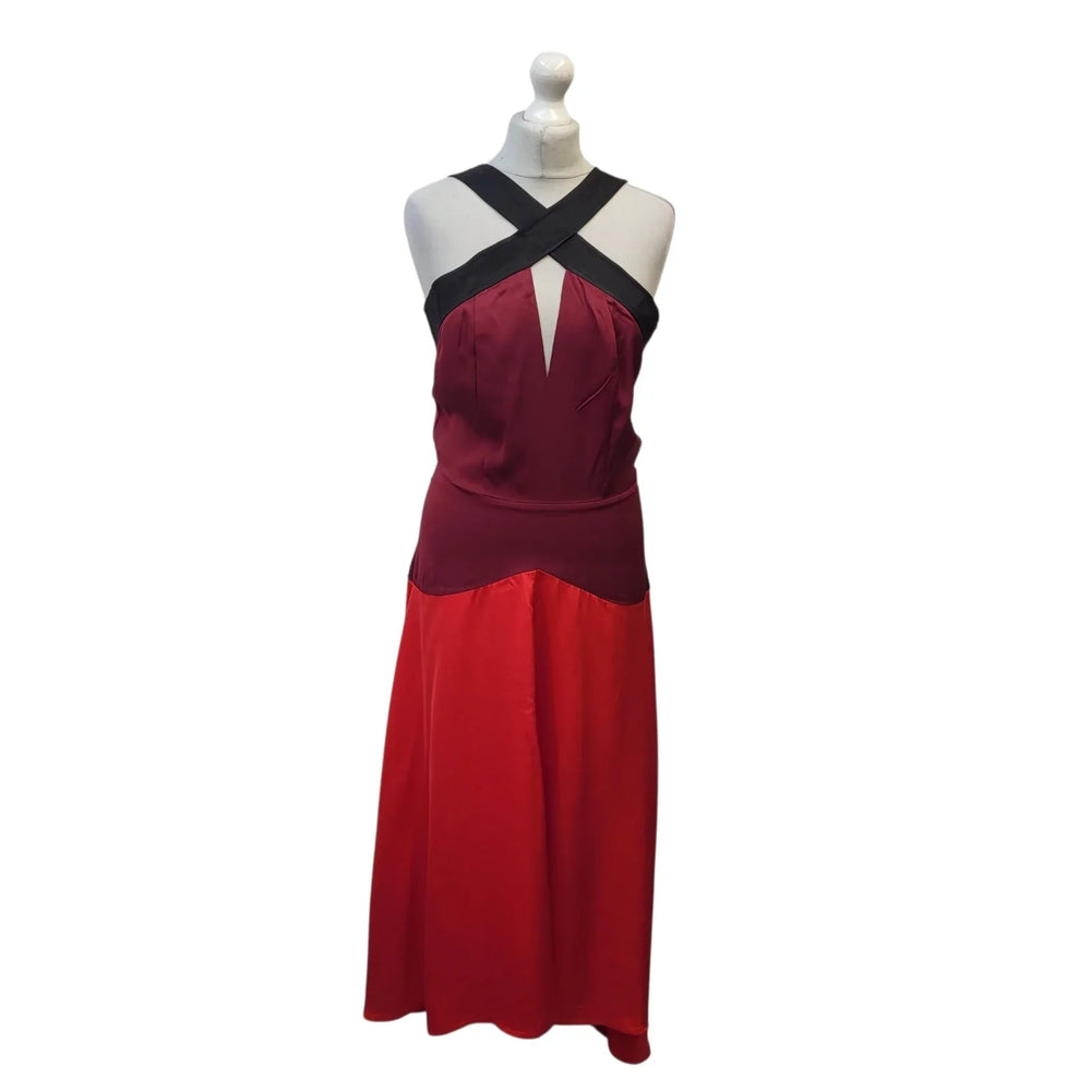 Karen Millen Dress Colorblock Satin Crepe Belted Red Women's Size 10 Bnwt L925
