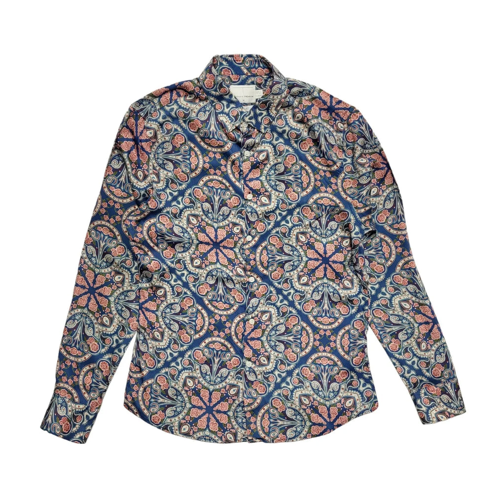 Topman Vintage Y2K Blue & Pink Floral Slim Fit Long Sleeve Shirt Mens UK M