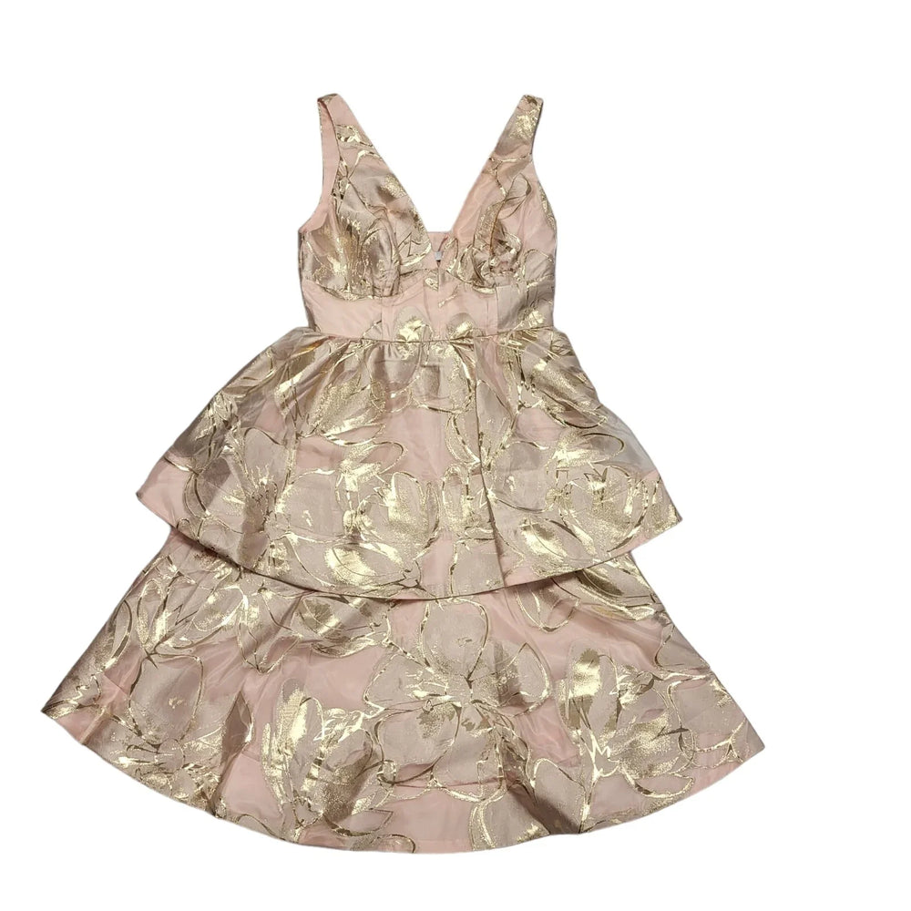 Very Pink V-Neck Tiered Evening Party Dress Women's BNWT UK M 10 K938