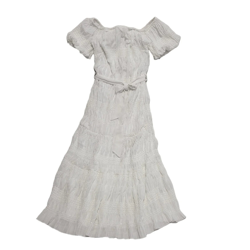 Monsoon White Sequin Maxi Summer Dress Women's UK 8 S EU 36 BNWT H467