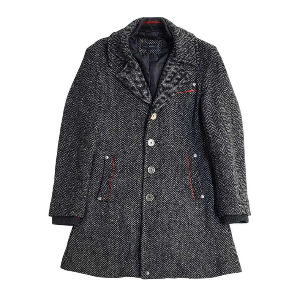 Henry Choice Grey Wool Button-Up Overcoat Uk Men's Size Medium EE827