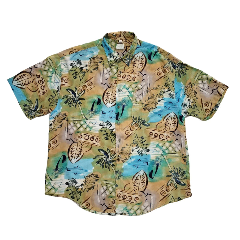 Canda 90s Green Blue Abstract Short Sleeve Retro Shirt Uk Men's Size XL