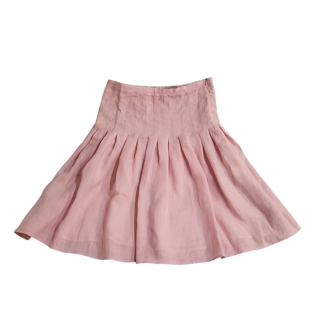 Burberry London Skirt Y2K A-Line Pink Pleated Linen Women's Uk 12 W30 (usa 8)