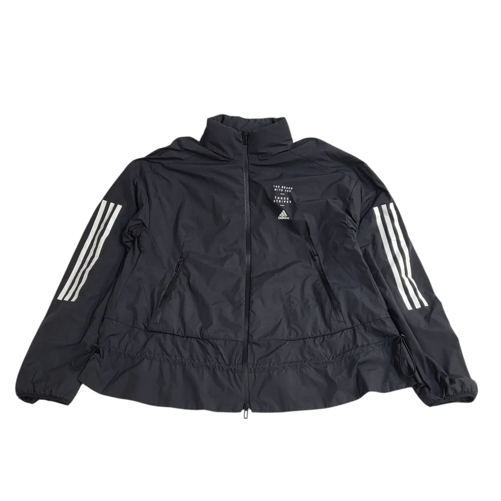 Adidas Windbreaker Jacket Black Y2k Hooded UK Women's Size M 10