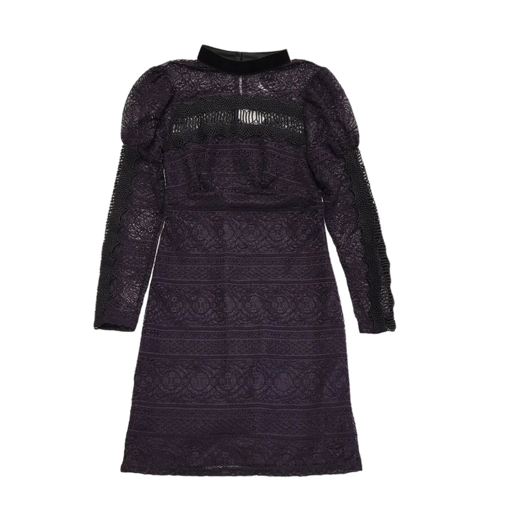 Topshop Black Purple Lace Long Sleeve Evening Dress Women's UK 8 Bnwt CC604