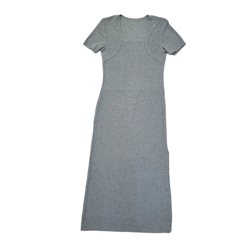 90s Vintage Grey Square Neck Midi Dress Women's Size 8