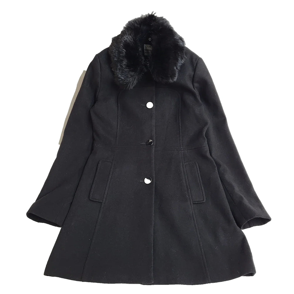 Oasis Overcoat Bnwt Black Faux Fur UK Women's Size S L878