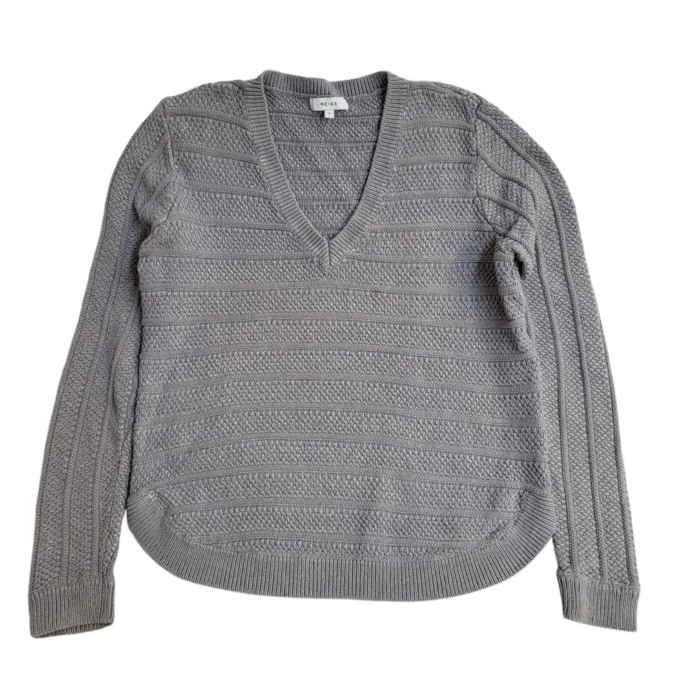 Reiss Grey V-Neck Long Sleeve Jumper Women's UK Size S EE425