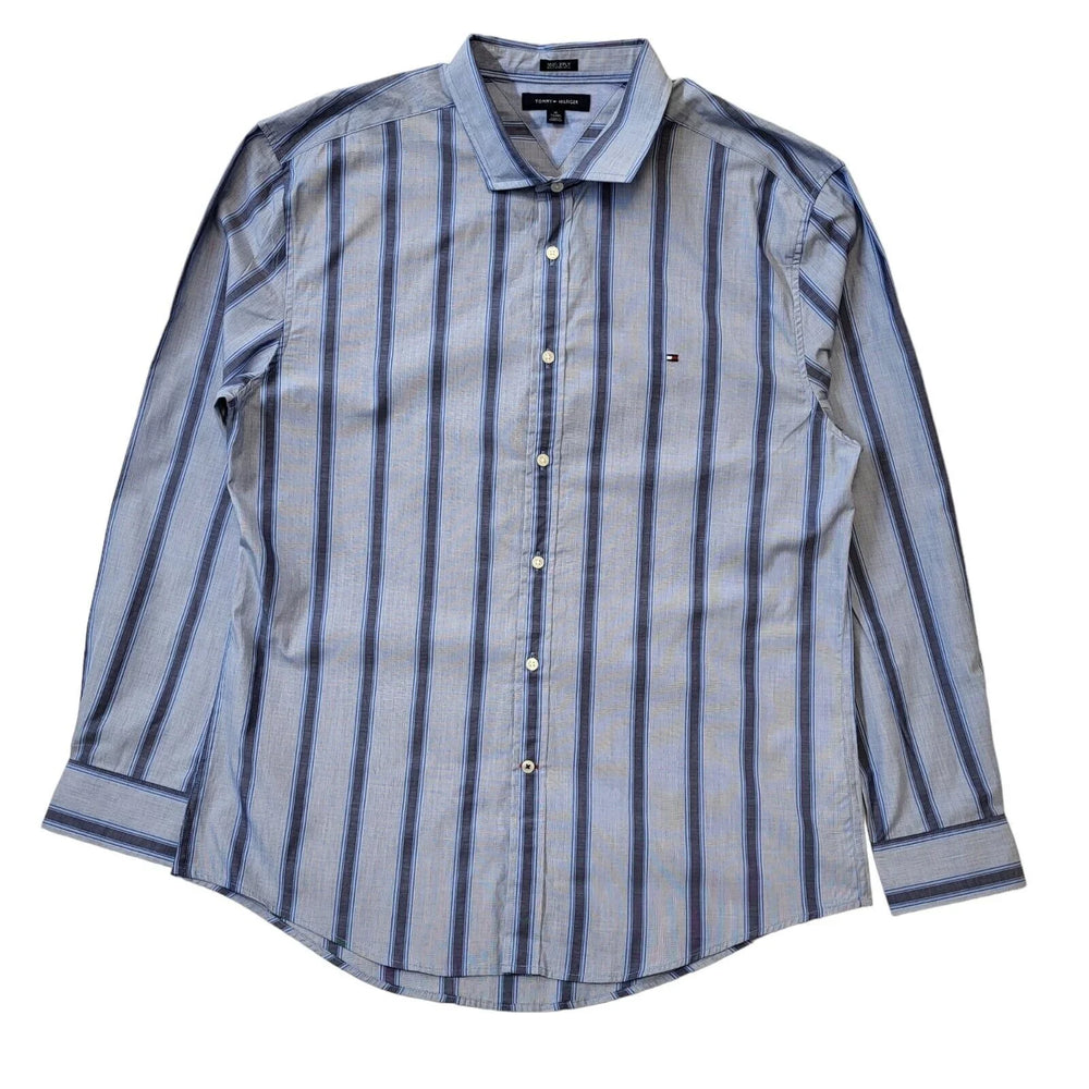Tommy Hilfiger Blue Striped Long Sleeve 2PLY Shirt Uk Men's XL G591