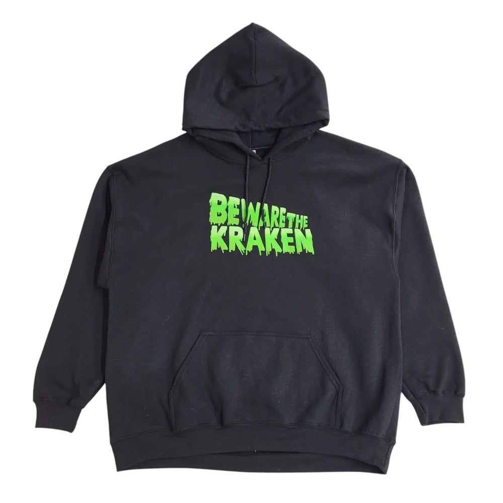 Gildan Black Beware The Kraken Long Sleeve Y2K Hoodie UK Men's Size XL