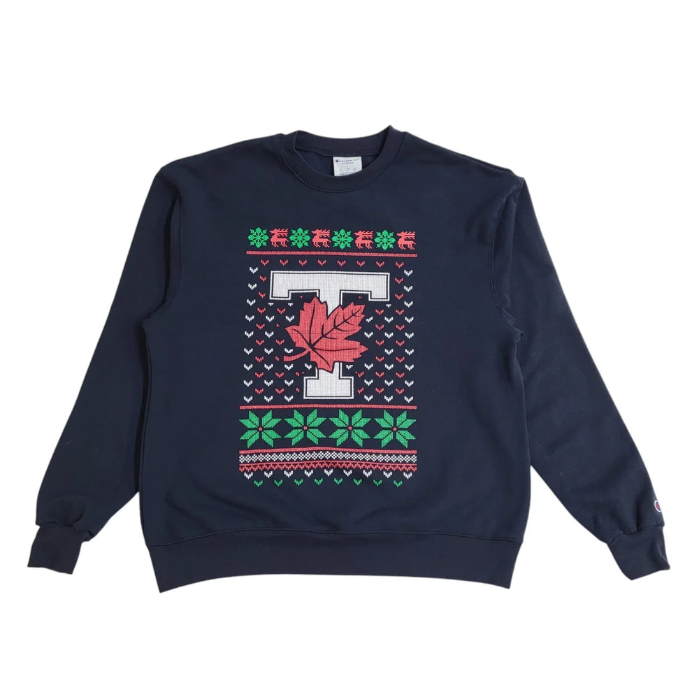 Champion Blue Vintage Y2K Blue Christmas Sweatshirt UK Men's Size L