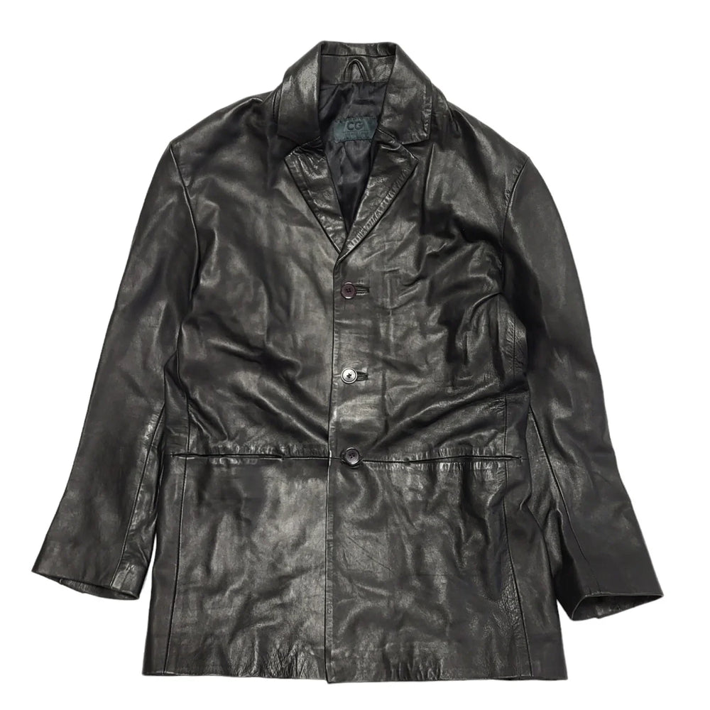 CG 80s Vintage Black Button Leather Jacket Uk Men's Size Large