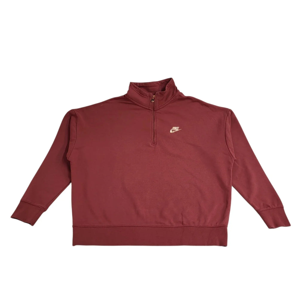 Nike Sweatshirt 1/4 Zip Y2K Maroon Long Sleeve Baggy UK Women's Size M