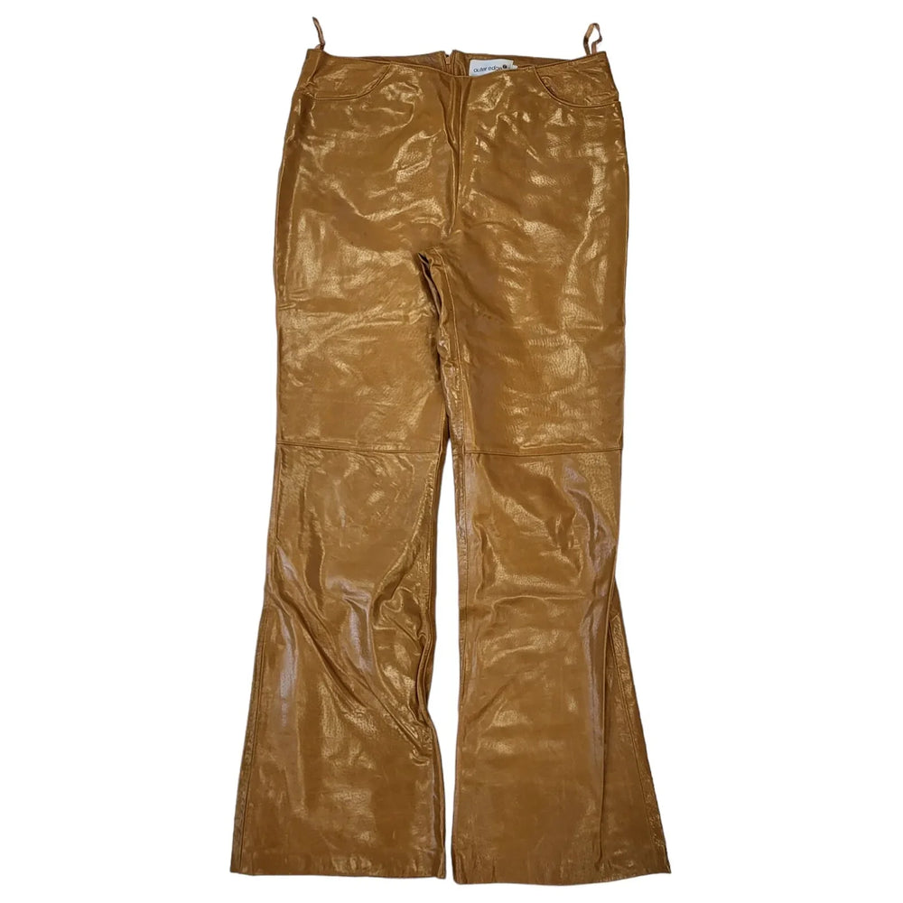 Outer Edge Y2K Vintage Bootcut Brown Leather Trousers Women's Size 14 W32 L32