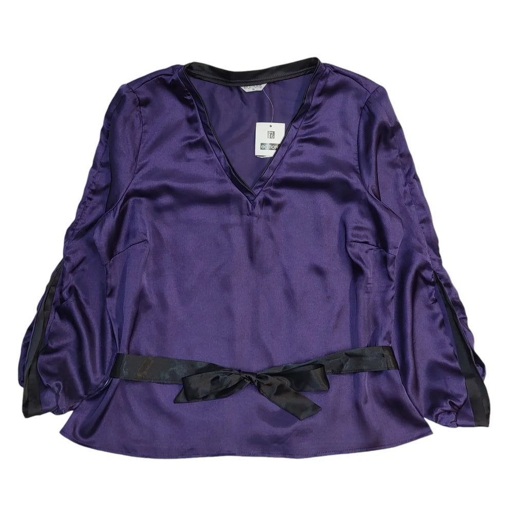 Editions Vintage Y2K V-Neck Purple Satin Long Sleeve Top BNWT Women's UK 16