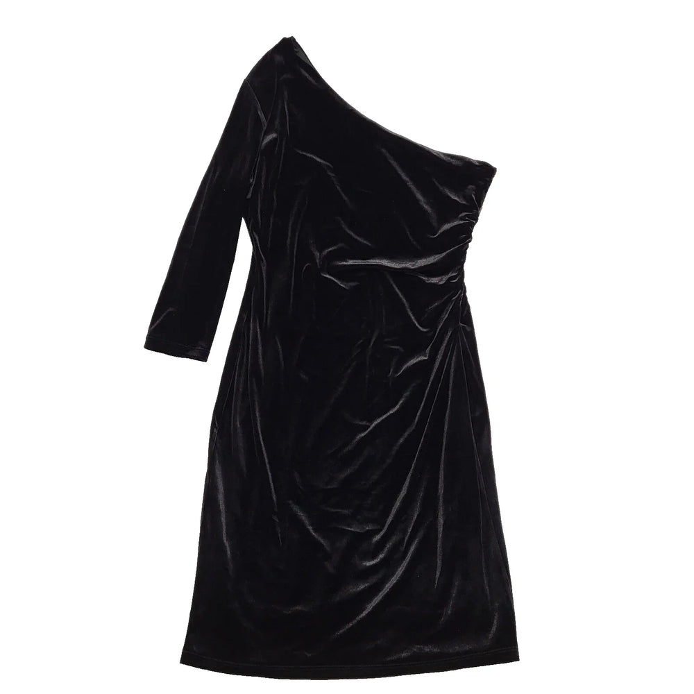 Damsel Black One Sleeve Off Shoulder Velvet Party Dress UK Women's 16 Bnwt L311