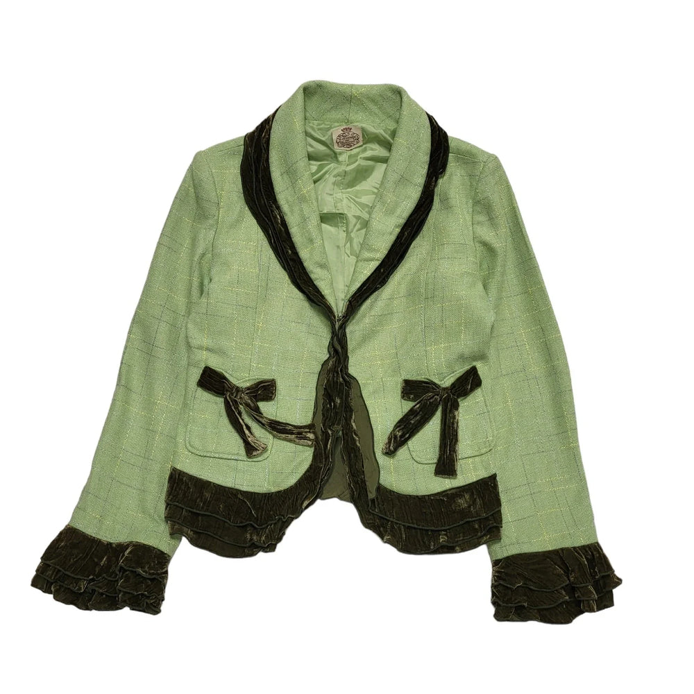Garments & Queens Green Check Long Sleeve Jacket Uk Women's L 12 K555
