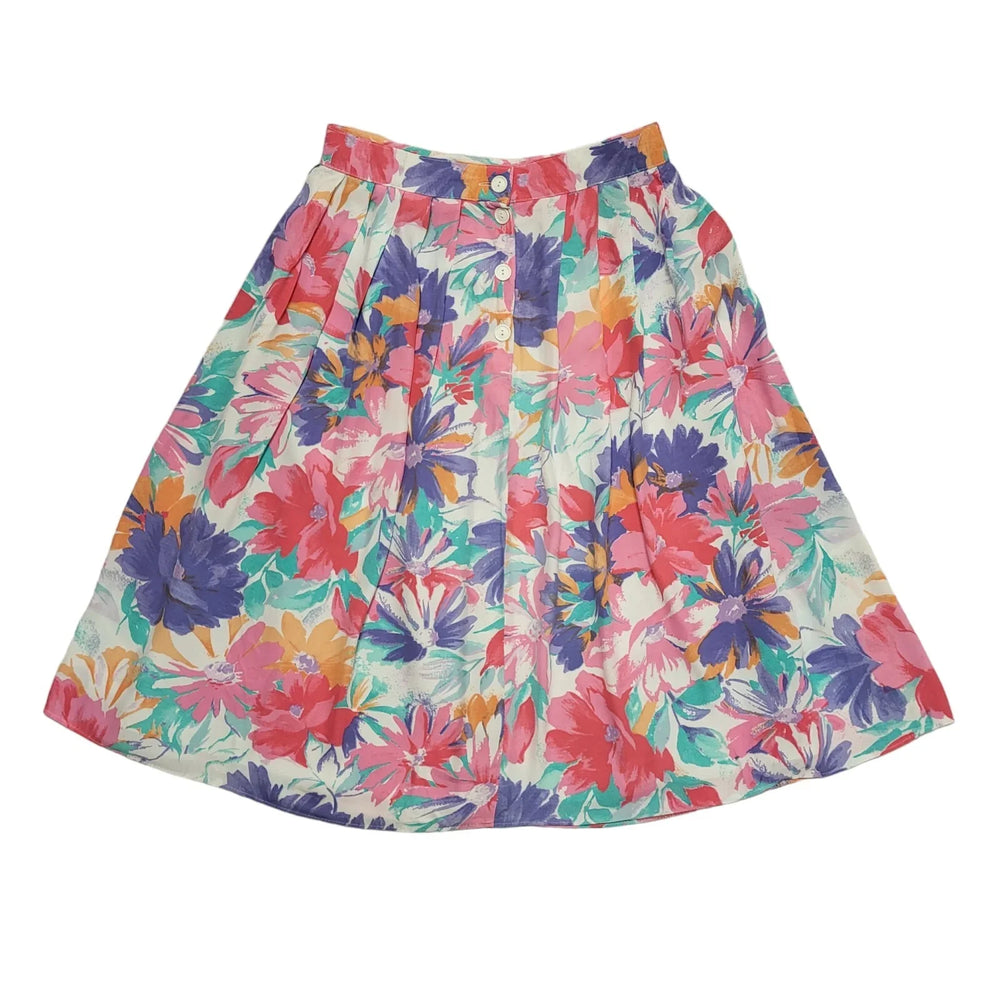 St Michael Vintage 80's Multicoloured Floral Button Skirt Womens UK 10