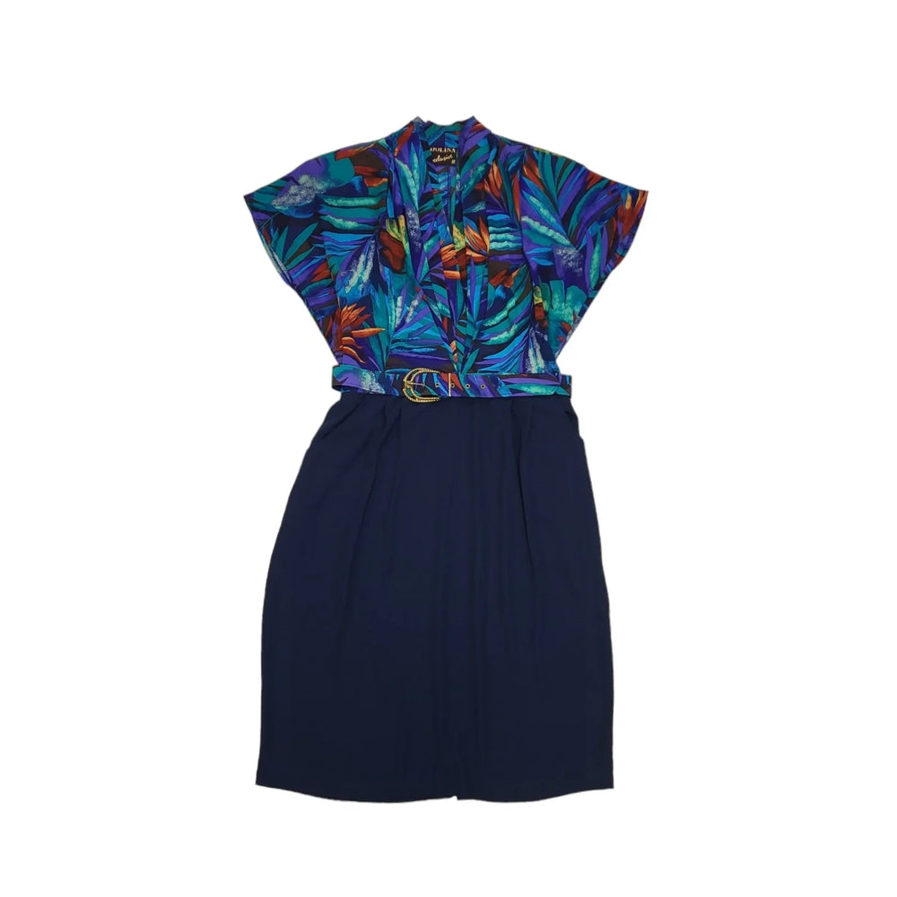 Dolina 80s Vintage Blue Belted Blouson Dress Women's 18