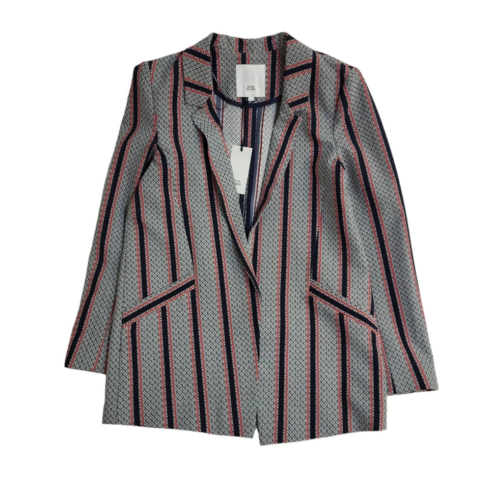 River Island Grey Pink Striped Open Jacket UK Women's Size 8 Bnwt EE957