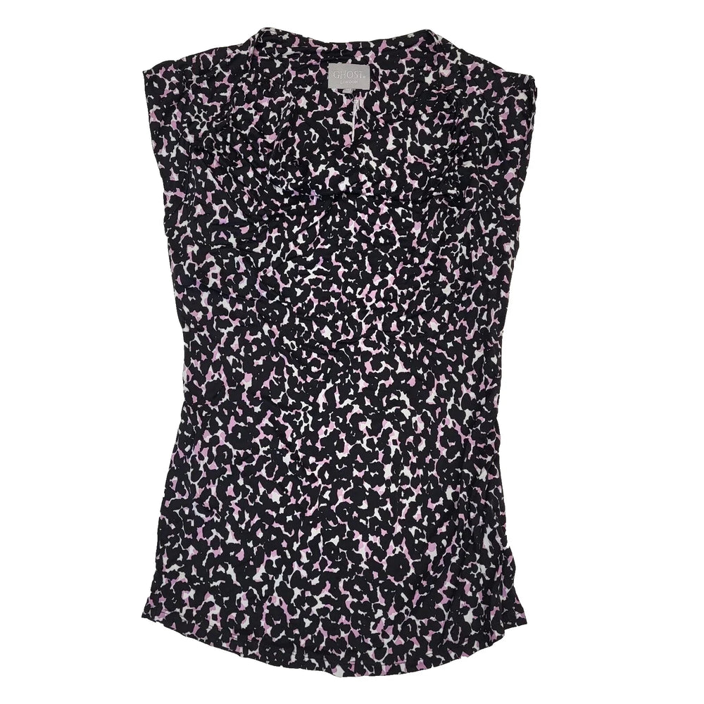 Ghost London Black White Purple Short Sleeve Polo Top Women's UK L 12 BNWT H808