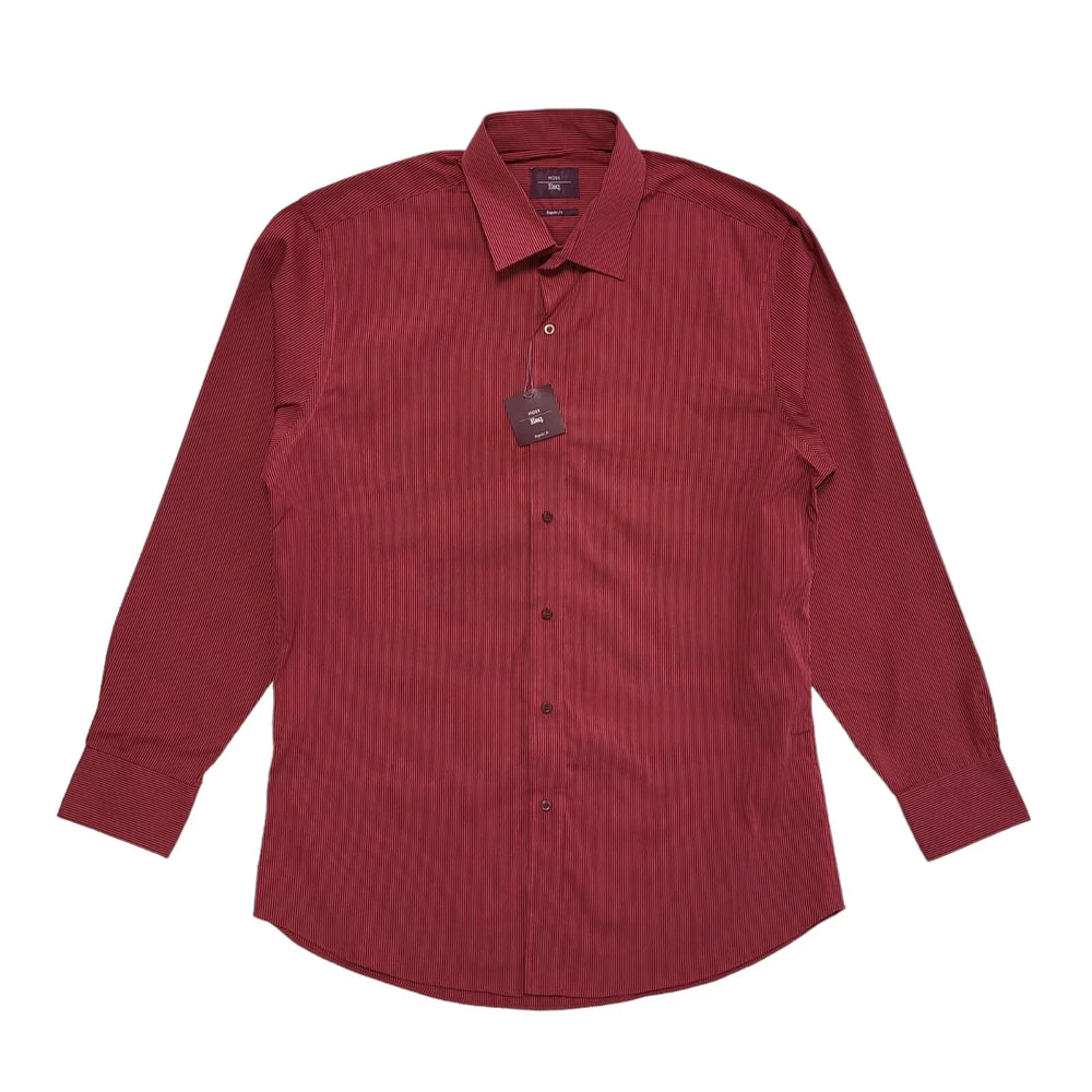 Moss Red Striped Long Sleeve Regular Fit Shirt Mens UK Size L DD32