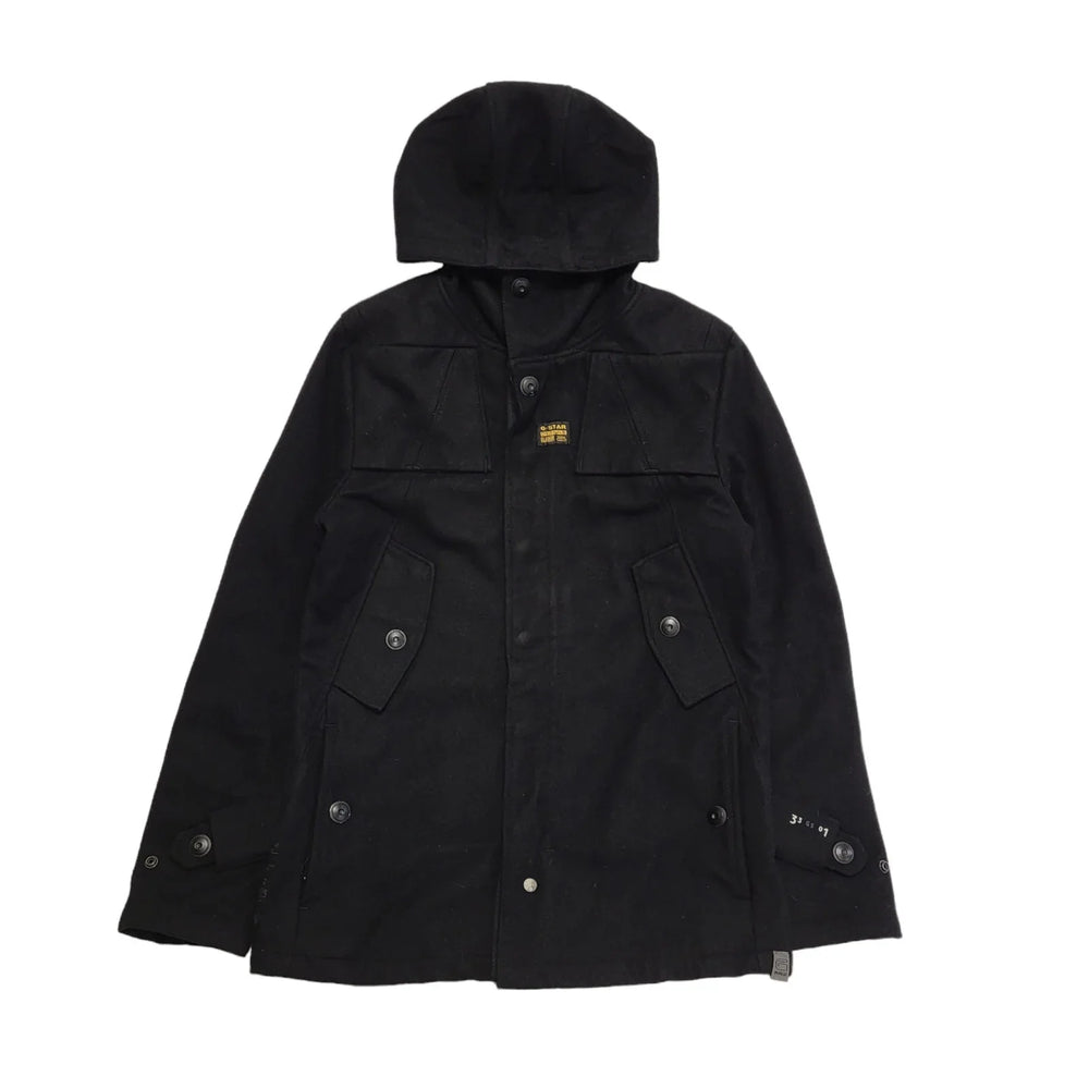 G-Star Black Zip & Snap Hooded Jacket Uk Men's Size Medium CC680