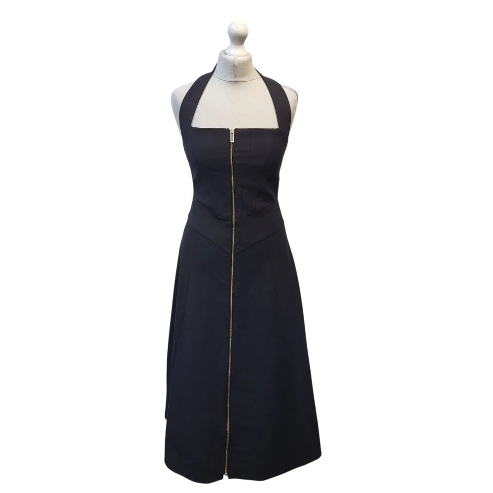 Karen Millen Dress Zipped Front Halter Black Women's Size 8 Bnwt L938