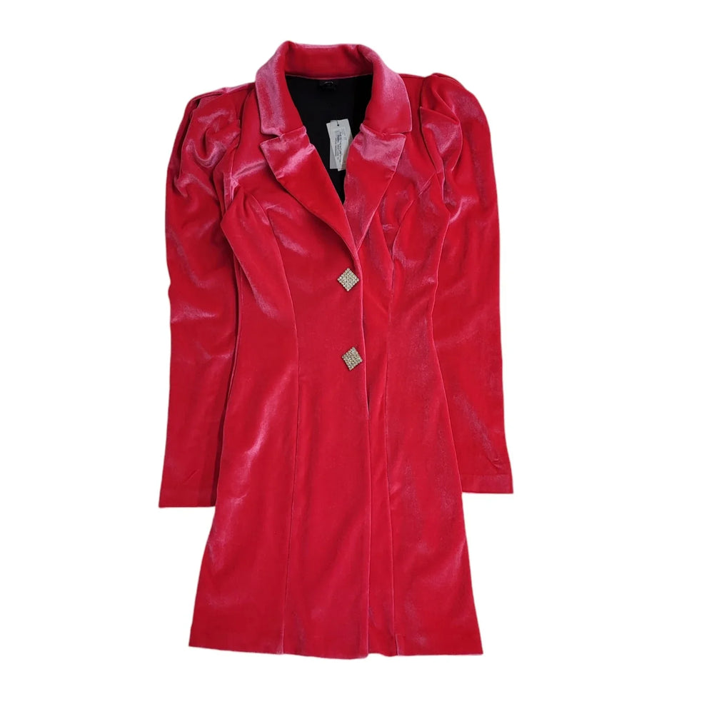 River Island Pink Velvet Button-Up Coat Uk Women's Size 6 Bnwt EE319