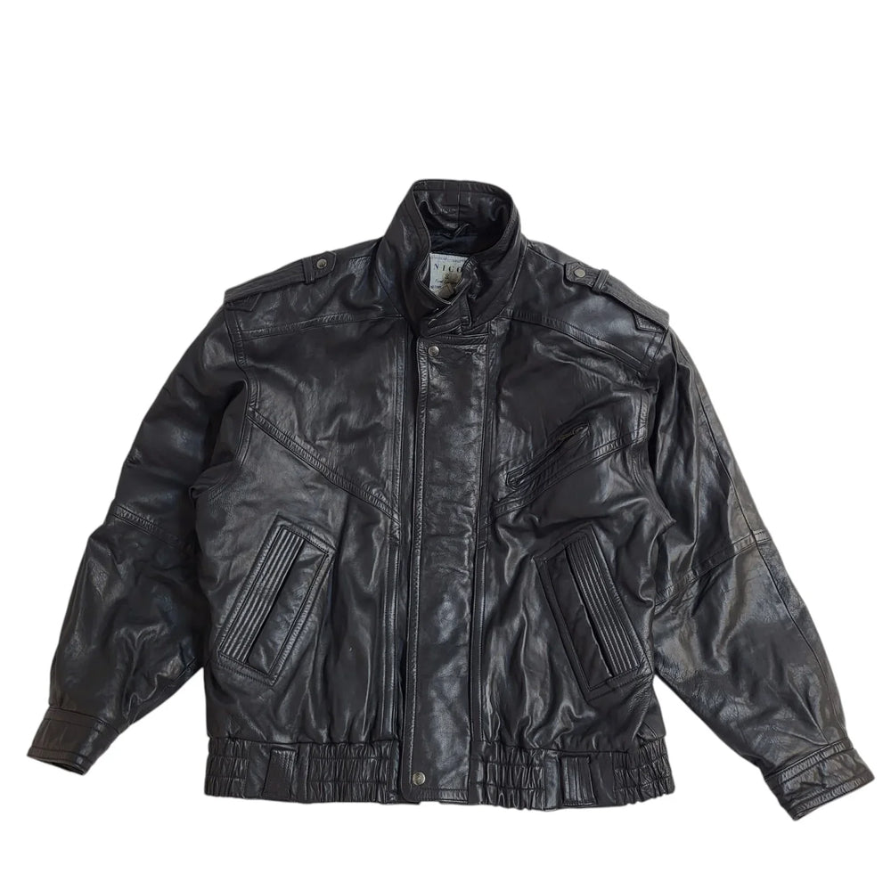 Nico Black 90s Zipped Vintage Leather Jacket Uk Men's Size XL