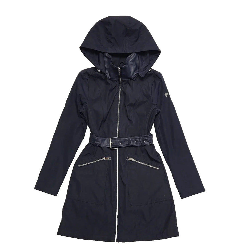 Guess Navy Blue Belted Zipped Hooded Coat Women's Size XS K952