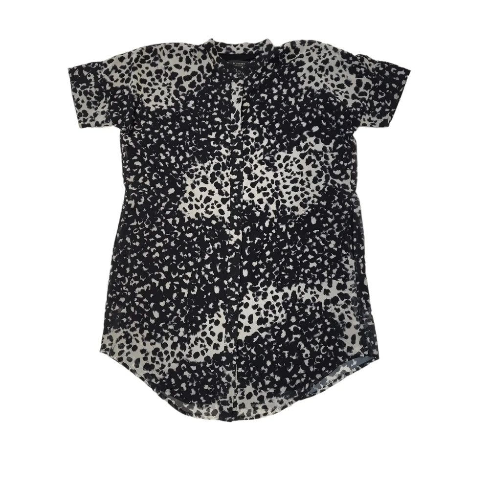 Religion Black Short Sleeve Kaftan Chase Print Dress Uk Women's 10 Bnwt EE99