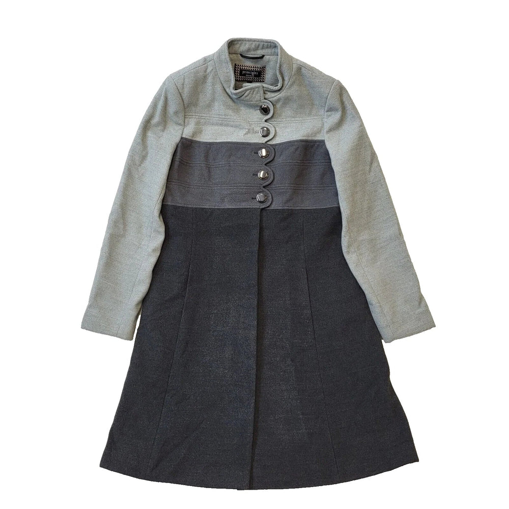 Principles Black Grey Button Collared Coat Women's UK L 12 EU 40 H300