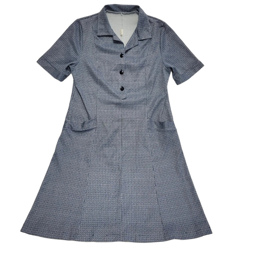 70s Vintage Blue & White Weave Pattern Shift Dress Women's 14