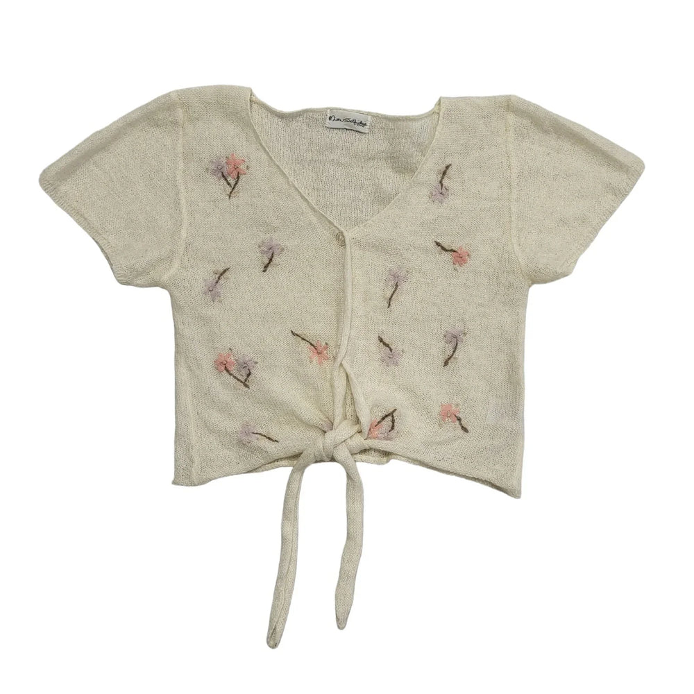 Miss Selfidge Vintage 90's Cream Button Tie Front Floral Cardigan Womens UK M/L