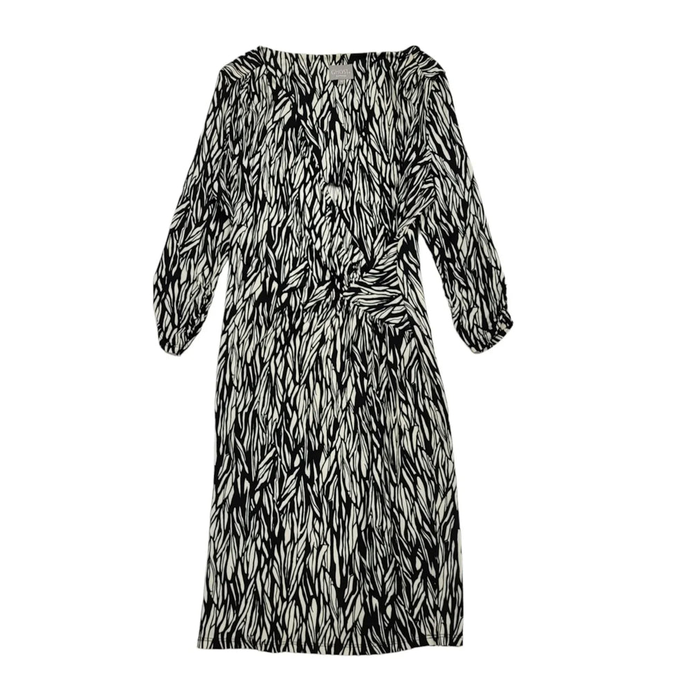 Ghost Black White Zebra Print Low V-Neck Dress Uk Women's 14 BB962