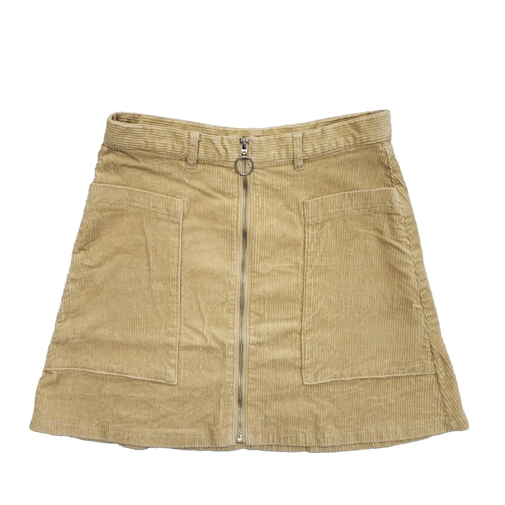 Monki Beige BNWT Corduroy Full Front Zip Mini Skirt Uk Women's Medium L395