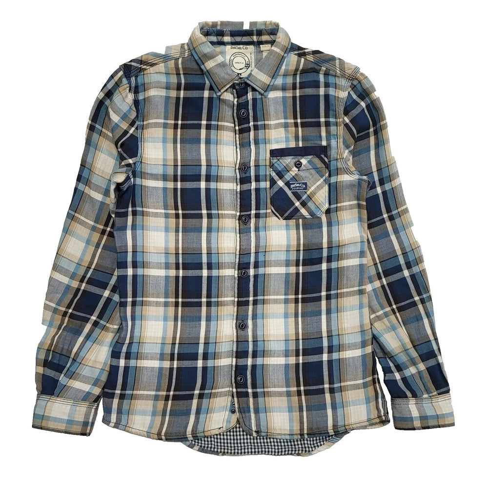 Diesel Long Sleeve Check Blue Beige Flannel Shirt Uk Men's Small L517