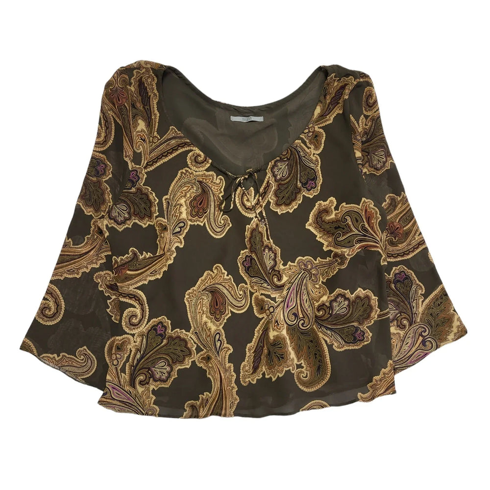 Marks & Spencer Vintage 90s Green & Brown Paisley 3/4 Sleeve Blouse Womens UK 16