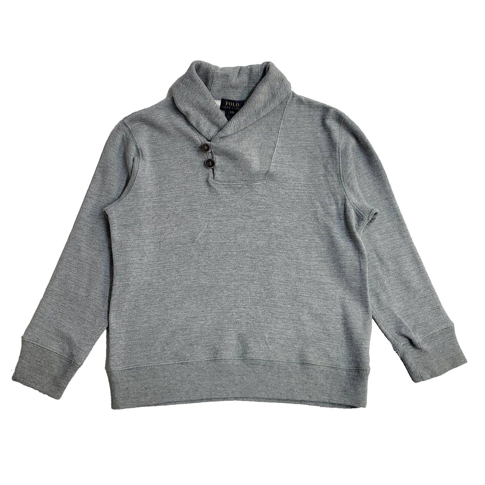 Polo Ralph Lauren Y2K Grey Button Long Sleeve Sweatshirt Boy's S Age 8