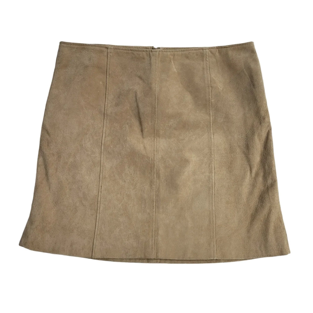 Wallis Beige Zip Suede Leather Short Skirt Uk Women's Size 14 W32 EE996