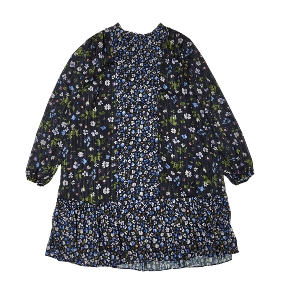 M&S Blue Green Floral 3/4 Sleeve Shift Dress UK Women's 12 Bnwt BB341