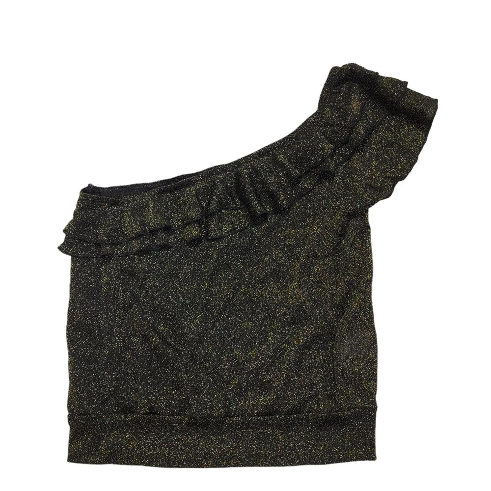 Miss Selfridge Vintage Y2K One Shoulder Gold & Black Ruffle Top Womens UK 10