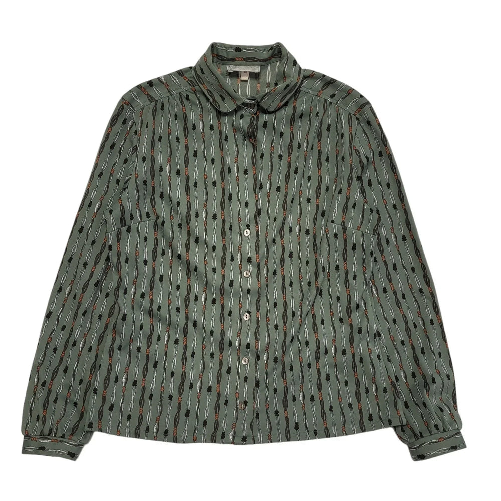 Easiex 80s Vintage Green Retro Abstract Long Sleeve Shirt Womens Size 14