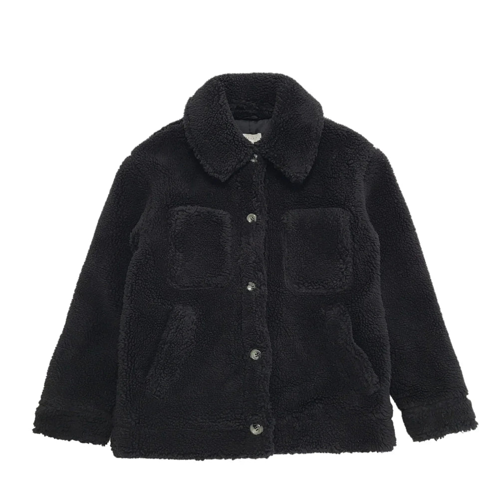 Topshop Black Button Fleece Jacket Uk Women's Size S Bnwt CC51