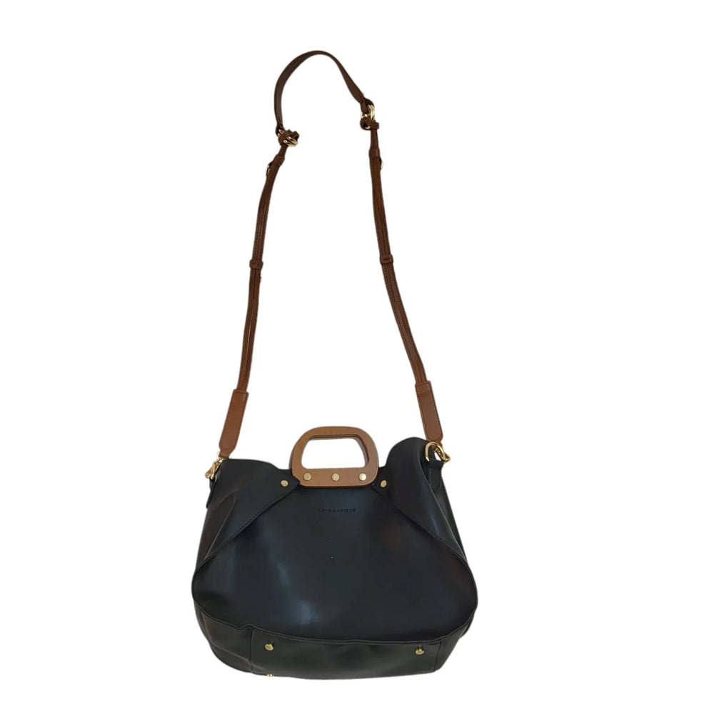 Laura Ashley Black Leather Zipped Shoulder Bag Uk Women's Size 10" x 13"