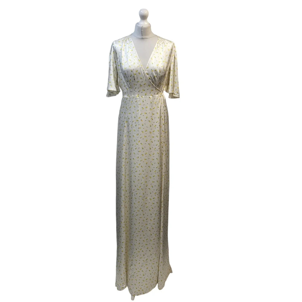 Ghost White Yellow Floral 3/4 Sleeve Dressing Gown UK Women's Size Small FF32