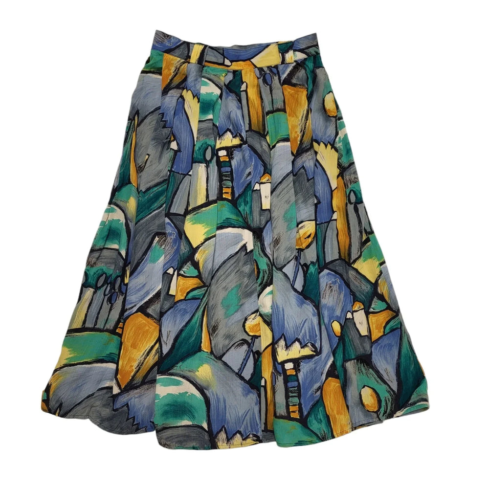 St Michael Vintage 80's Multicoloured Retro Abstract Skirt Womens UK 8 (usa 12)